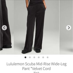 Lululemon Scuba Mid Rise Wide Leg Pant Velvet Cord Black Size 8